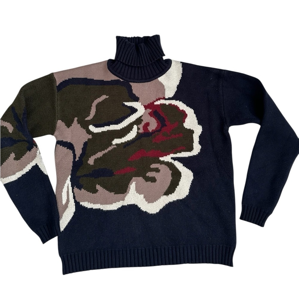 TWEED Nordstrom Designer Turtleneck Sweater Size Small Navy wearable Art